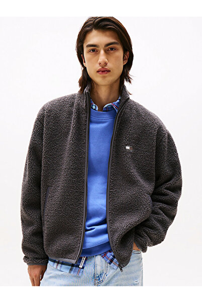 Tommy Hilfiger Erkek Gri Fermuarlı Kazak