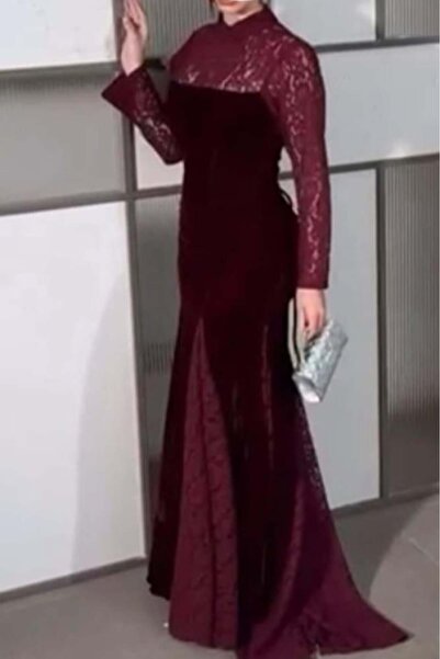 Orange Elegant Long Burgundy Evening Dress