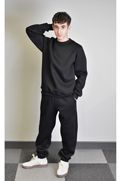 Banadamoda Unisex Relax Fit Cotton 3 Thread Soft Textured Fleece Inside Crew Neck Sweatshirt Set