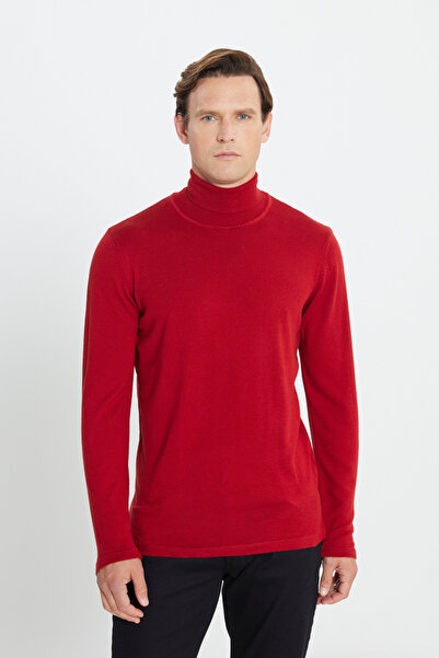 ALTINYILDIZ CLASSICS Red Standard Fit Regular Cut Full Turtleneck Knit Sweater