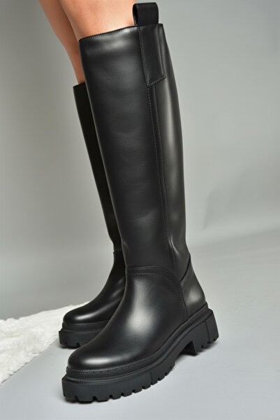 Fox Shoes V973222209 Black Leather Thick Soled Women's Riding Boots