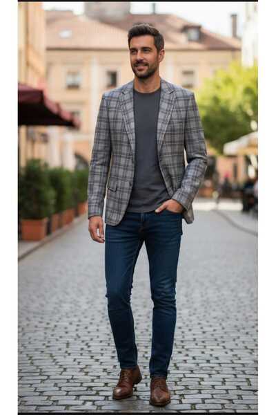 TAKKIM Checked Two Button Slim Fit Men's Single Jacket