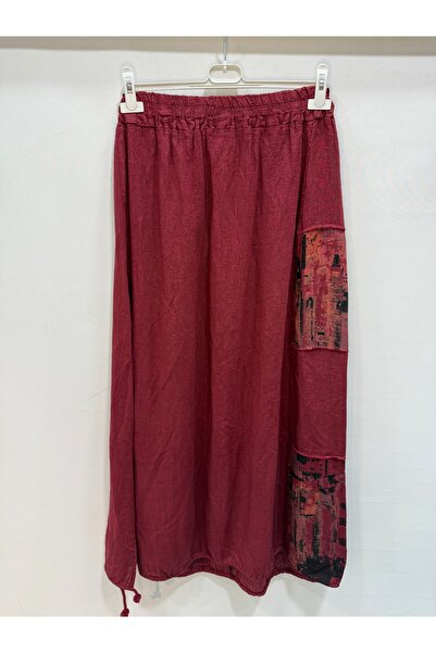 della moor Burgundy Italian Elastic Waist Long Linen Skirt