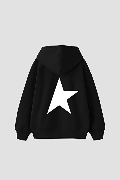 Sekizbiraltı Half Star Printed Oversized Unisex Black Hoodie