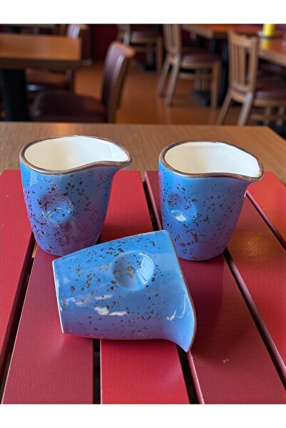 KÜTAHYA HOME Porcelain Milk Jug Set of 3 – Barista Type Coffee Milk Jug Mini Pitcher Blue
