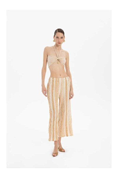 İpekçi Otantik Sırtı Lastikli Crop Top Bej