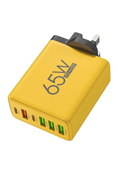 Generic 65W Type-C GaN 6-Port Wall Charger (2×USB-C + 4×QC3.0), Foldable UK Plug