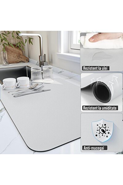 Faria Covor absorbant pentru uscarea vaselor, covor antiderapant din microfibră, 60x40cm, protecție pentru blatul de bucătărie, gri