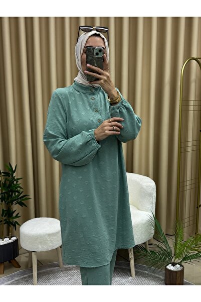 LY LEYO TEKSTİL Patterned Tunic Set Mint Green