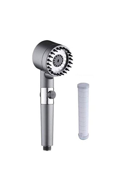 AVA Shower Head, Metallic Gray, Adjustable Pressure, 3 Jets, Plastic, 7.5x25.5 cm, 1/2"
