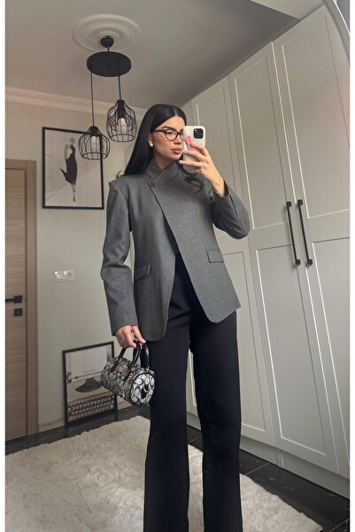 Gizuu Yaka Düğmeli Antrasit Blazer