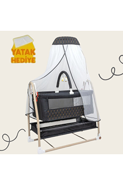 babydoor Poly Keten Fileli Silinebilir Portatif Sallanır Anne Yanı Beşik Katl...