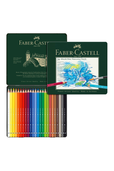Faber Castell أقلام ألوان مائية من ألبريشت دورر - علبة معدنية تحتوي على 24 لونًا