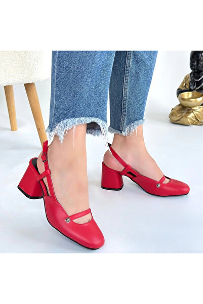 ZENGEZUR MALL Mtxdpn Jecci Red Leather Heeled Shoes (161643) (Size: 38)