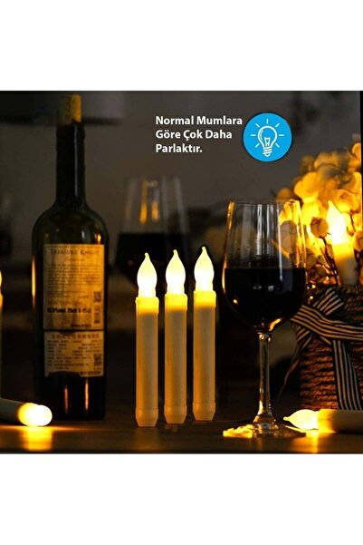 Renvox 12’li Titreyen Dekoratif LED Mum - Alevsiz Konik Şekilli Uzaktan Kuman...