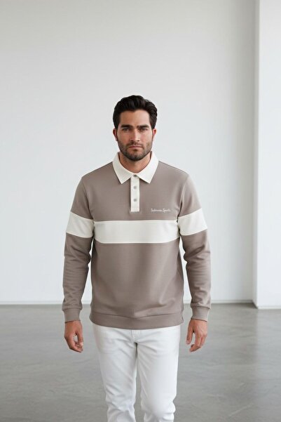 Sarar Φούτερ με κολάρο πόλο με κούμπωμα, μπεζ εκρού