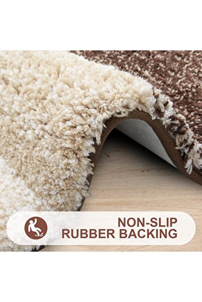 Faria Bath Mat, Fluffy and Absorbent, 41x61cm, Microfiber Non-Slip Base, Machine Washable, Brown
