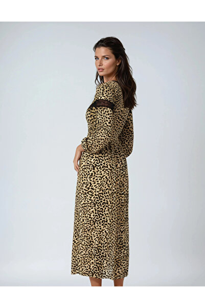 Vessmary VSM1032 day dress made of leopard Printed veil with lace inserts