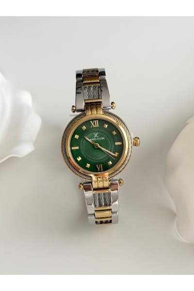Daniel Klein Gold Gümüş Renk Yeşil İç Kadran Kadın Kol Saati