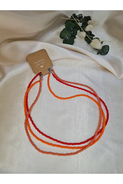 ZEYM COLLECTION Sunset Colored 3-Piece Bead Necklace Set – Handmade Coral & Orange Summer Choker Combination