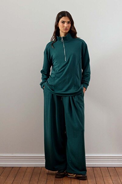 Ceylan Otantik Zümrüt 3 Thread Half Zipper Tracksuit Set