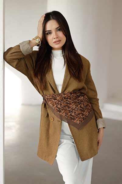 ipekistanbul Eșarfă din bumbac organic 100% - model frunze - maro