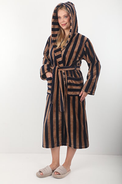 Wild Love Γυναικείο 100% μπαμπού ριγέ με κουκούλα μακρύ φόρεμα / μπουρνούζι