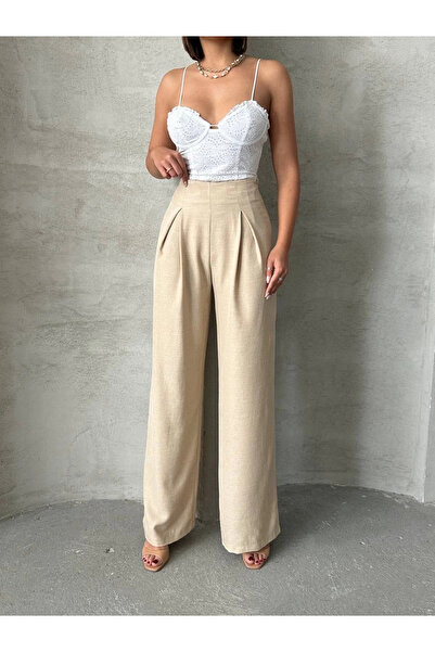 ZENGEZUR MALL Mtxdpn Pleated Linen Trousers S255046 Beige (164247) (Size: m)