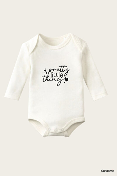 Caddemia Pretty Little Thing Lettering Themed Printed Cotton Long Sleeve Snap...