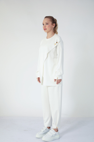 My City 5352 - Stylish Comfortable Single Jersey Knit Button Detail Loose Women's Set