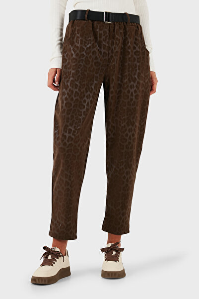 Via Dante imprimeu leopard Detaliu curea croi relaxat talie înaltă Pantaloni PANTALONI 6888600