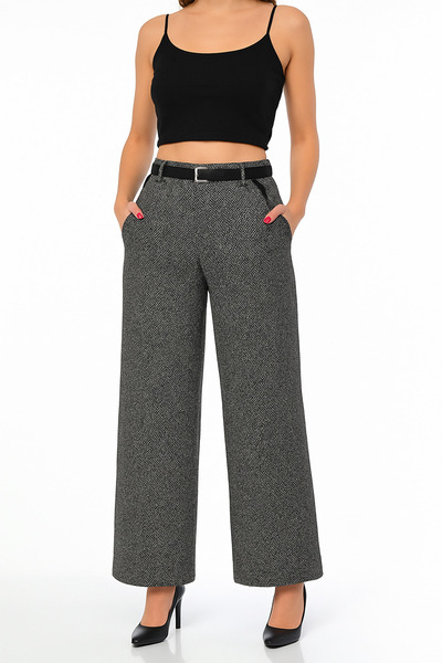 Timburly Kadın Yüksek Bel Kendinden Desenli Bel Lastikli Kışlık Bol Paça Pala...