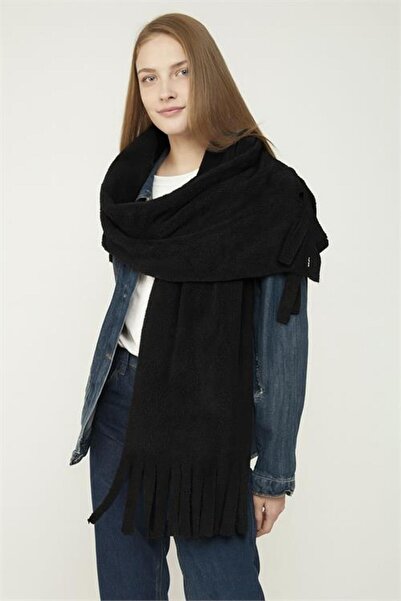 Neşeli Butik γυναικείο βελούδινο χειμωνιάτικο κασκόλ με φούντα με υφή NBAKS048