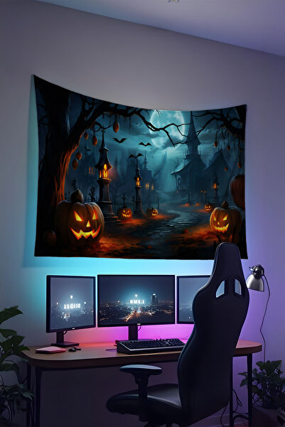 RUGRUMBA Tapiserie de perete de Halloween – Tematică pentru jucători, țesătură de calitate, tapiserie de perete