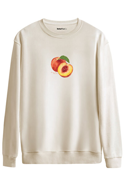 BetterThanCo Peach Printed Crew Neck Oversized Sweatshirt
