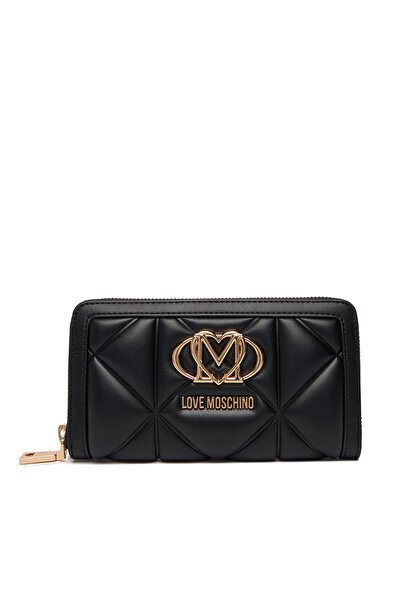 Love Moschino Women's Leather Zipper Closure Cash and Card Compartment Metal Logo Black Wallet Jc5644Pp0Nlc0-000