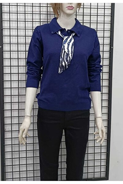 JM Scarf Detailed Shirt Collar Knitwear Blouse