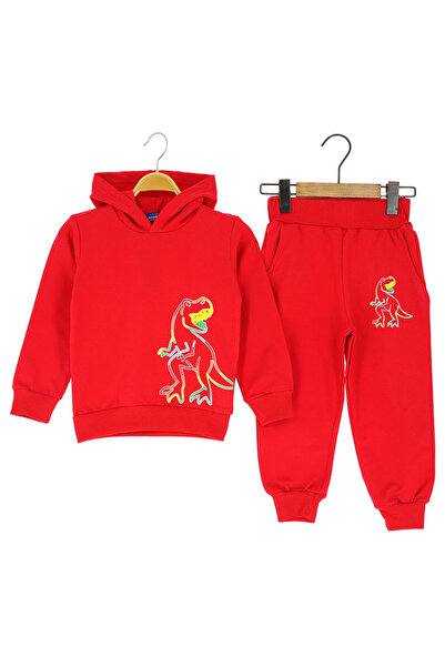CRASSİ Boy's Tracksuit Set Dinosaur Printed Fleece-Lined Winter