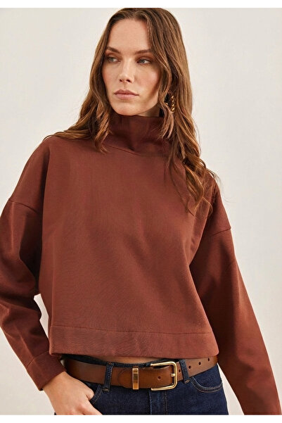 MELA ROSSA Bluză scurtă maro cu mânecă liliac cu guler ridicat fire pentru femei