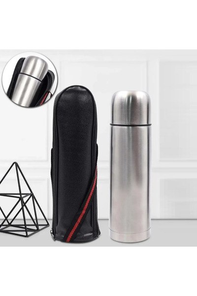 zola Thermos with carrying case, 1l capacity, for hot/cold drinks, stainless steel