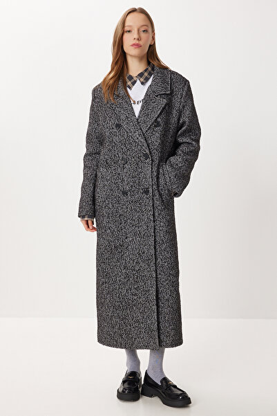 Lovelyİstanbul Oversized Herringbone Cashmere Coat Lfn0134 Black Gray