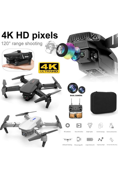 Go İthalat E88 Drone 4K Hd Çift Kameralı Drone App Kontrol Wifi Li Katlanabil...
