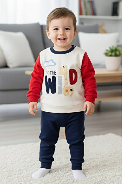 EYMİRGİYİM Embroidered Giraffe B Printed Combed Cotton 100% Cotton Baby Boy Children's 2-Piece Set 9