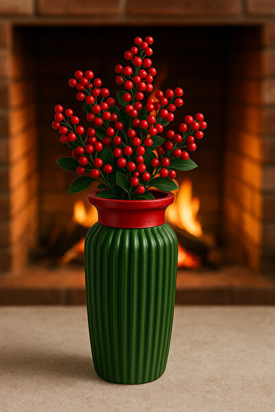 PAPİSAHOME Yılbaşı Vazo Yeniyıl Seramik Yılbaşı Tarzı Yeşil Kırmızı Renk 20 Cm Kokina Çiçek Vazo -Kuru Çiçek.