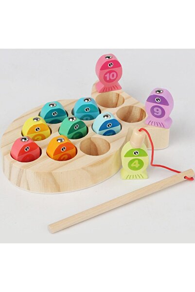 Generic Magnetic Wooden Fishing Toy for Toddlers — Numbered Fishing Puzzle, Educational Math Toy for Ages