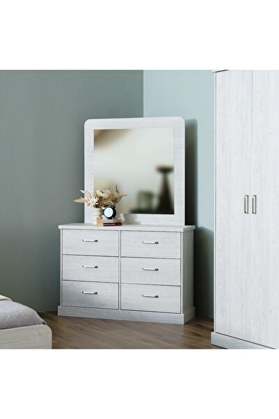 Danube Home Zirco 6-Drawer Dresser with Mirror - White Oak Finish, Durable Wood, 2-Year Warranty, Elegant Design
