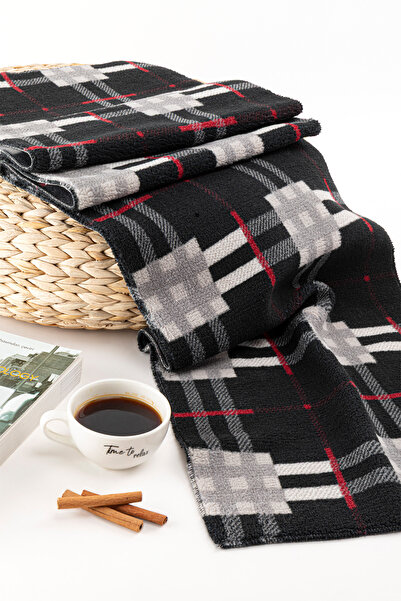 AQUABERRY Μαλακό καρό χειμωνιάτικο κασκόλ Premium - Μαύρο