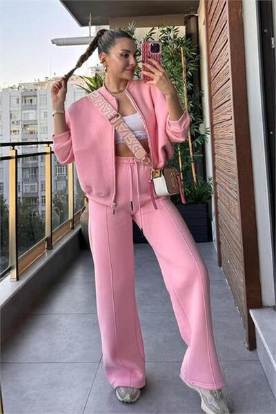 Neşeli Butik Women Three Thread Fleece-Lined Oversized Sweatshirt Tracksuit Set Mln003