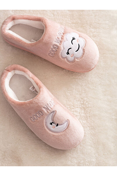 LC Waikiki Lcw Steps Pink Text Embroidered Plush Women's House Slippers