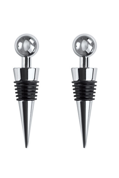 zola Set of two wine bottle stoppers, plastic, length 9 cm, silver/black